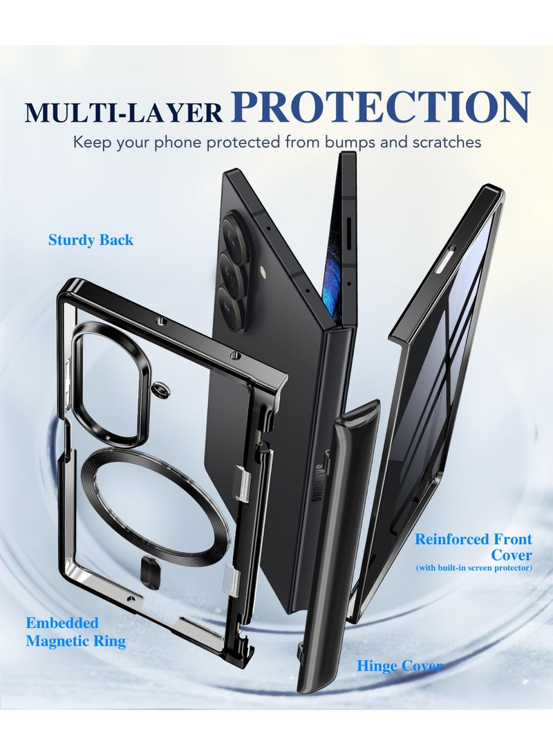BERFY for Z Fold 7 Case with Privacy Screen Protector, [Compatible with Magsafe][Hidden Kickstand] Clear Plating Design Full-Body Slim Shockproof Hard Phone Case for Samsung Galaxy Z Fold 7, Black - Image 5